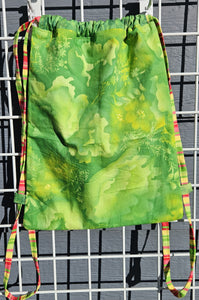 Cotton Drawstring Tote - Greens Batik Floral