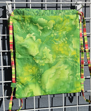 Load image into Gallery viewer, Cotton Drawstring Tote - Greens Batik Floral