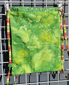 Cotton Drawstring Tote - Greens Batik Floral