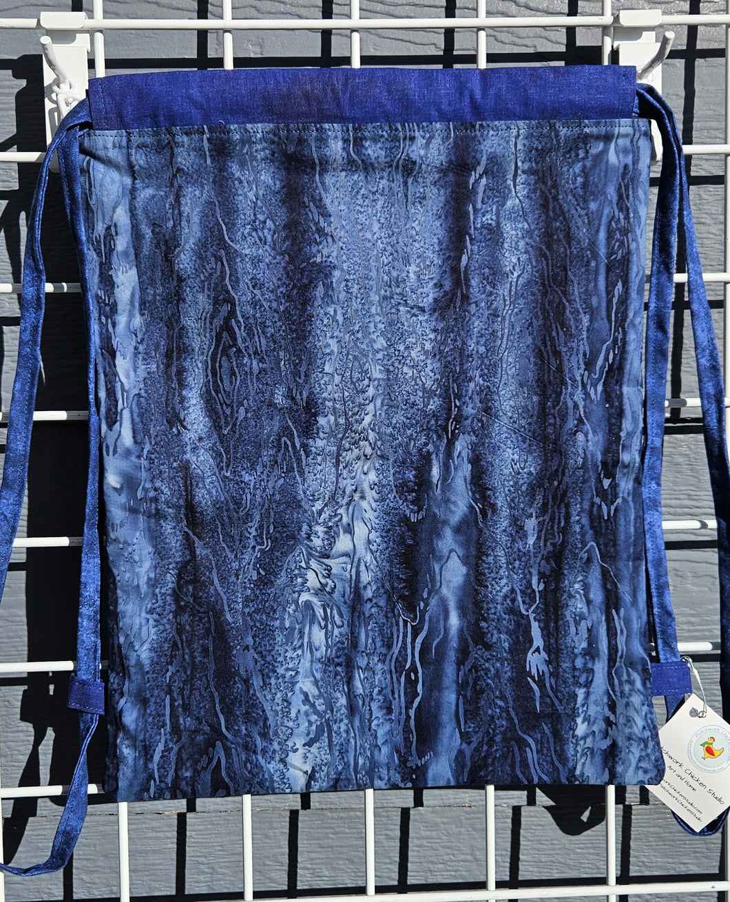 Cotton Drawstring Tote - Indigo Stripes Batik