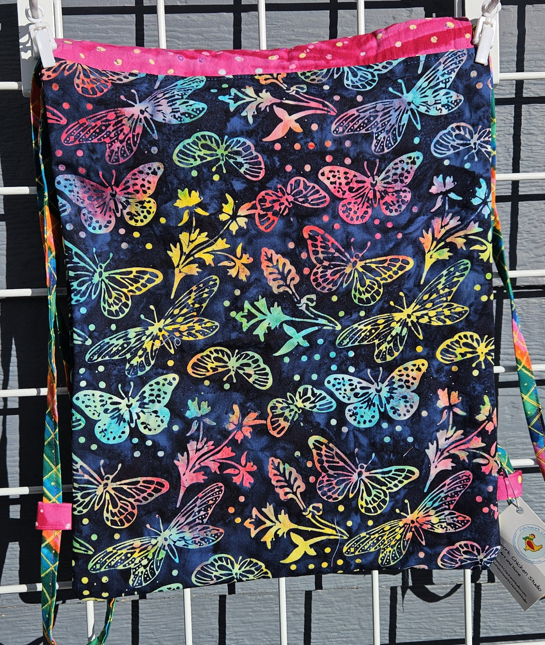 Cotton Drawstring Tote - Batik Butterflies