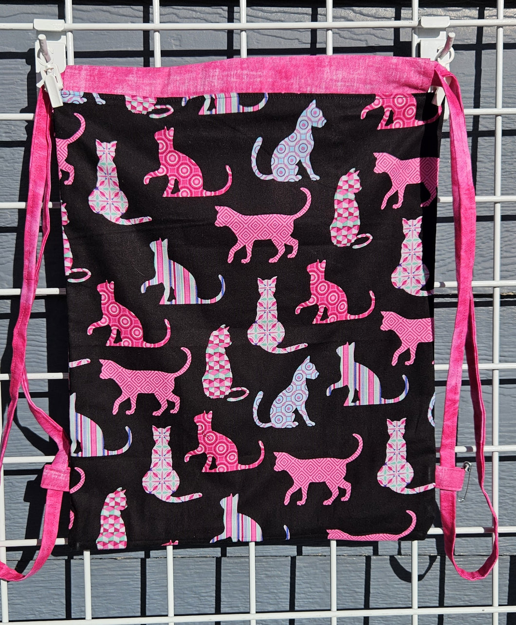 Cotton Drawstring Tote - Pink Cats