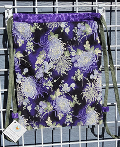 Cotton Drawstring Tote - Purple Chrysanthemum