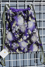 Load image into Gallery viewer, Cotton Drawstring Tote - Purple Chrysanthemum