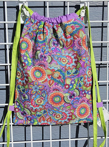 Cotton Drawstring Tote - Bright Floral Doodles