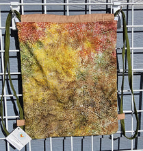 Load image into Gallery viewer, Cotton Drawstring Tote - Green &amp; Rust Batik