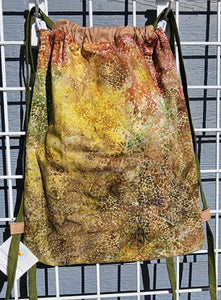 Cotton Drawstring Tote - Green & Rust Batik