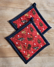 Load image into Gallery viewer, Pot Holders - Chickens on Red Plaid