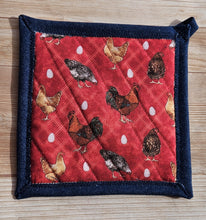 Load image into Gallery viewer, Pot Holders - Chickens on Red Plaid